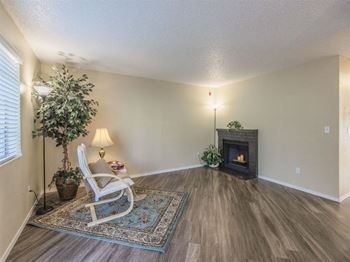 fireplace in renovated unit at Black Lake apartments